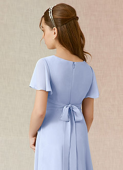 Azazie Induh Junior Abito A-Line in Chiffon Increspato Ghiaccio image5