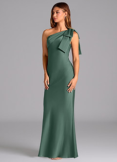 Azazie Yuanna Bridesmaid Dresses Eucalyptus Mermaid One Shoulder Stretch Satin Dress image4