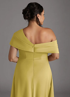 Azazie Milton Moeder van de bruid jurken A-Lijn Jurk van Stretch Satijn Geplooid Kanarie image10