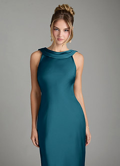 Azazie Aussie Bridesmaid Dresses Ink Blue Sheath Pleated Stretch Satin Dress image3