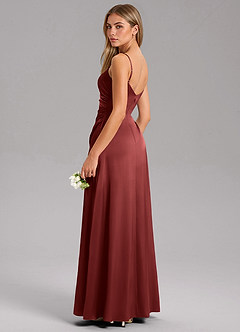 Azazie Azuree Bridesmaid Dresses Terracotta A-Line Pleated Stretch Satin Dress image7