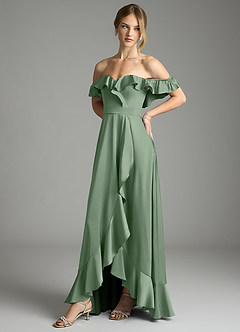 Azazie Lyra Bridesmaid Dresses Matcha A-Line Off the Shoulder Stretch Satin Convertible Dress image7
