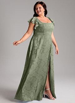 Azazie Bondi Bridesmaid Dresses Pistachio A-Line Side Slit Floral Burnout Dress image9