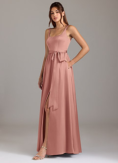 Azazie Elliott Bridesmaid Dresses Rosette A-Line with Pockets Stretch Satin Dress image4