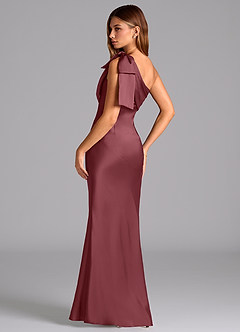 Azazie Yuanna Bridesmaid Dresses Desert Rose Mermaid One Shoulder Stretch Satin Dress image6