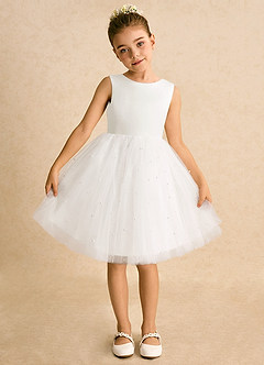 Azazie Esme Flower Girl Dresses Ivory Ball-Gown Bow Tulle Dress image6