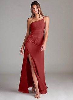 Azazie Eren Bridesmaid Dresses Rust Sheath One Shoulder Chiffon Dress image1