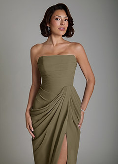 Azazie Nyra Vestidos de damas de honor Vestido Verde Sauce de Gasa de Corte Recto con Corsé image5