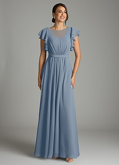 Azazie Daphne Modest Bridesmaid Dresses A-Line Ruffled Chiffon Floor-Length Dress image1
