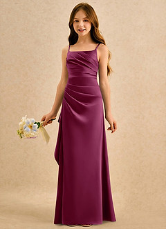 Azazie Cannoli Girls Formal Flower Girl Dresses Mulberry A-Line Pleated Matte Satin Dress image5