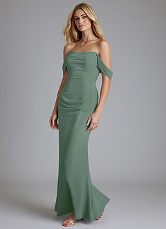 Azazie Luiza Bridesmaid Dresses Eucalyptus Mermaid Off the Shoulder Chiffon Dress image1