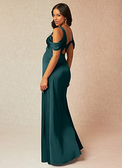 Azazie Rhea Maternity Bridesmaid Dresses A-Line Off-The-Shouler Pleated Stretch Satin Floor-Length Dress image5