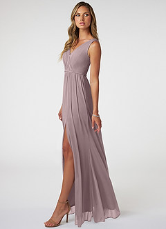 Azazie Tanicia Bridesmaid Dresses Dusk A-Line V-Neck Pleated Mesh Dress image3