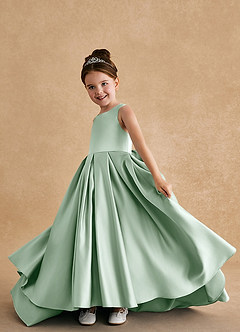 Azazie Sammy Flower Girl Dresses Agave A-Line Lace Matte Satin Dress image5