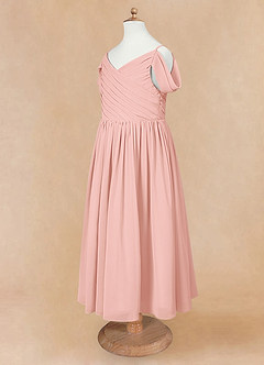 Azazie Chelle Blumenmädchenkleider A-Linie Plissee Chiffon Kleid Rosettenrosa image8