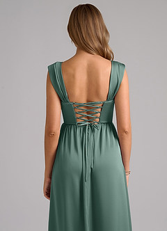 Azazie Hattie Bridesmaid Dresses Eucalyptus A-Line Corset Stretch Satin Dress image7