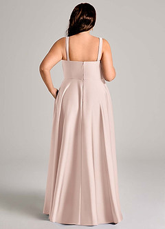 Azazie Shaude Bridesmaid Dresses Blushing Pink A-Line Pleated Stretch Satin Dress image13
