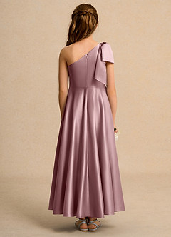 Azazie Guppy Girl Blumenmädchenkleider A-Linie One-Shoulder Matte Satin Kleid Altrosa image2