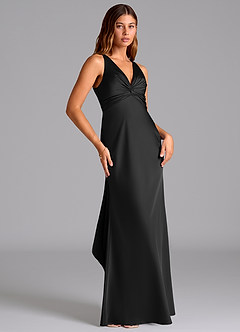 Azazie Hati Bridesmaid Dresses Black Mermaid Stretch Satin Dress image4