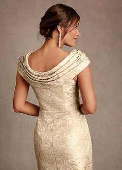 Azazie Alpine 신부의 어머니 드레스 A라인 주름진 플로럴 자카드 티 길이 드레스 image5