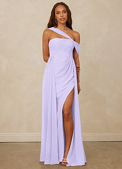 Christian Siriano Bridal for Azazie 1014 Bridesmaid Dresses Lilac A-Line Off the Shoulder Chiffon Dress image1