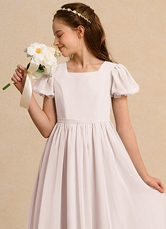 Azazie Lilia Junior Formal Flower Girl Dresses Rose Petal A-Line with Sleeves Chiffon Dress image5