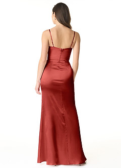 Azazie Sukia Bridesmaid Dresses Rust Mermaid Pleated Metallic Satin Dress image2