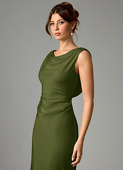 Azazie Kieryn Bridesmaid Dresses Bright Olive Mermaid Pleated Stretch Satin Dress image6