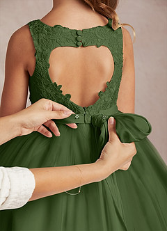 Azazie Calla Flower Girl Dresses Olive Ball-Gown Lace Tulle Dress image5