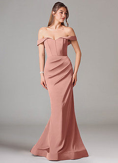 Azazie Everly Jurken voor bruidsmeisjes Converteerbaar Jurk van Stretch Satijn met Zeemeermin Off the Shoulder Rozet image3