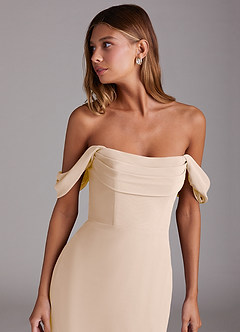 Azazie Saige Robes de demoiselle d'honneur Robe Trapèze Convertible en Mousseline de soie Épaule décolletée Albâtre Blanc image5