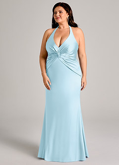 Azazie Valerie Robes de demoiselle d'honneur Robe Sirène en Satin extensible Plissée Bleu Ciel image11