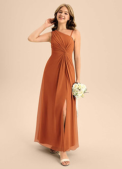 Azazie Brooke Junior Cinnamon A-Line Side Slit Chiffon Dress image3