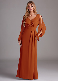 Azazie Matilda Bridesmaid Dresses Paprika A-Line Long Sleeve Chiffon Dress image3