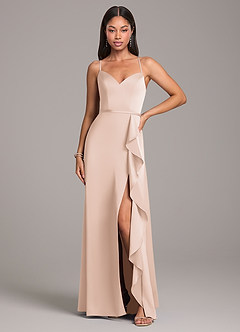 Azazie Naeem Robes de demoiselle d'honneur Robe Trapèze en Satin extensible Rose Pâle image4