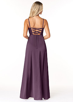 Azazie Marchella Bridesmaid Dresses Plum A-Line Corset Stretch Satin Dress image2