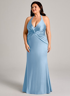 Azazie Valerie Suknie dla druhen Syrena Pofałdowany Satyna elastyczna Do ziemi Sukienka image11