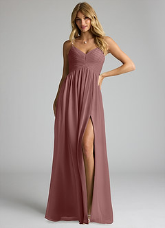 Azazie Alia Abiti da Damigella Abito A-Line in Chiffon Plissettato Rosa Del Deserto image1