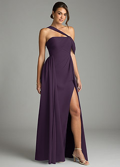 Azazie Kassandra 신부 들러리 드레스 A라인 오프 더 숄더 쉬폰 바닥 길이 드레스 image5