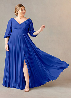Azazie Zahara Mother of the Bride Dresses Royal Blue A-Line V-Neck Pleated Chiffon Dress image7