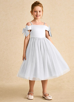 Azazie Amie Flower Girl Dresses White A-Line Off the Shoulder Matte Satin Dress image5
