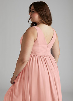 Azazie Yetta Maternity Bridesmaid Dresses A-Line V-Neck Gathered Chiffon Floor-Length Dress image12