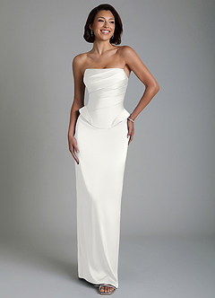 Azazie Harlow Bridesmaid Dresses White Sheath Corset Stretch Satin Dress image5