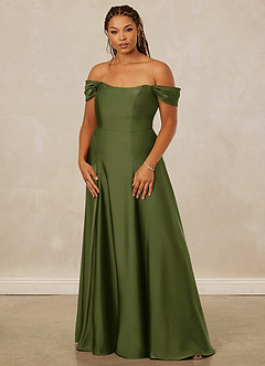 Christian Siriano Bridal for Azazie 1002 Brautjungfernkleider Wandelbar A-Linie Schulterfrei Stretch-Satin Kleid Olivgrün image11