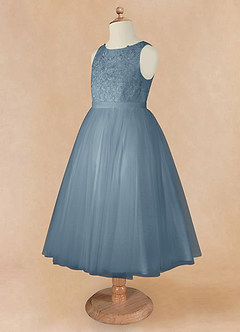 Azazie Calla Flower Girl Dresses Dusty Blue Ball-Gown Lace Tulle Dress image9
