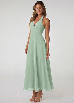 Azazie Tessie At-home Try On Dresses Agave A-Line Pleated Chiffon Dress image3