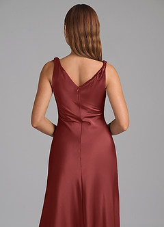 Azazie Nerine Bridesmaid Dresses Terracotta A-Line Pleated Stretch Satin Dress image2