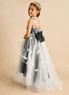 Azazie Darlina Flower Girl Dresses Ivory Black Ball-Gown Lace Tulle Dress image8
