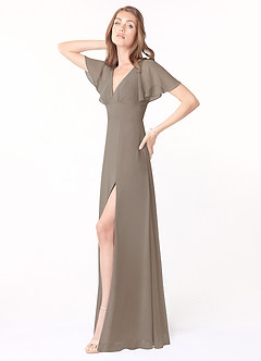 Azazie Kimber Bridesmaid Dresses Taupe A-Line Flounce Sleeve Chiffon Dress image6