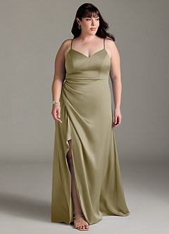 Azazie Marchella Bridesmaid Dresses Moss Green A-Line Corset Stretch Satin Dress image7